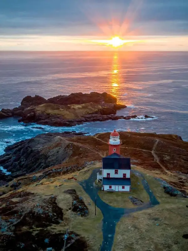 Evening light over islands and coastal water in Canada