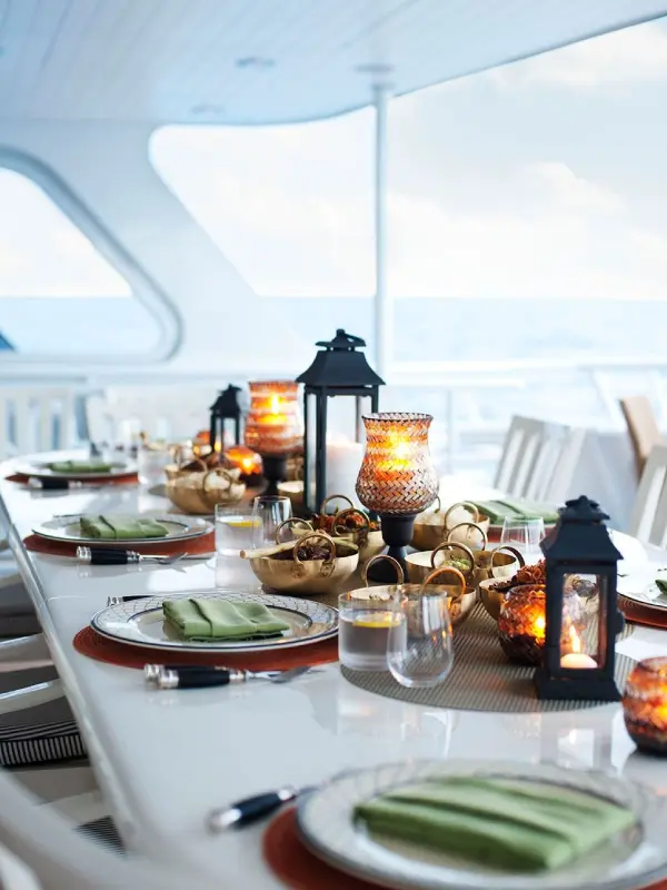 Onboard dining during a private yacht journey